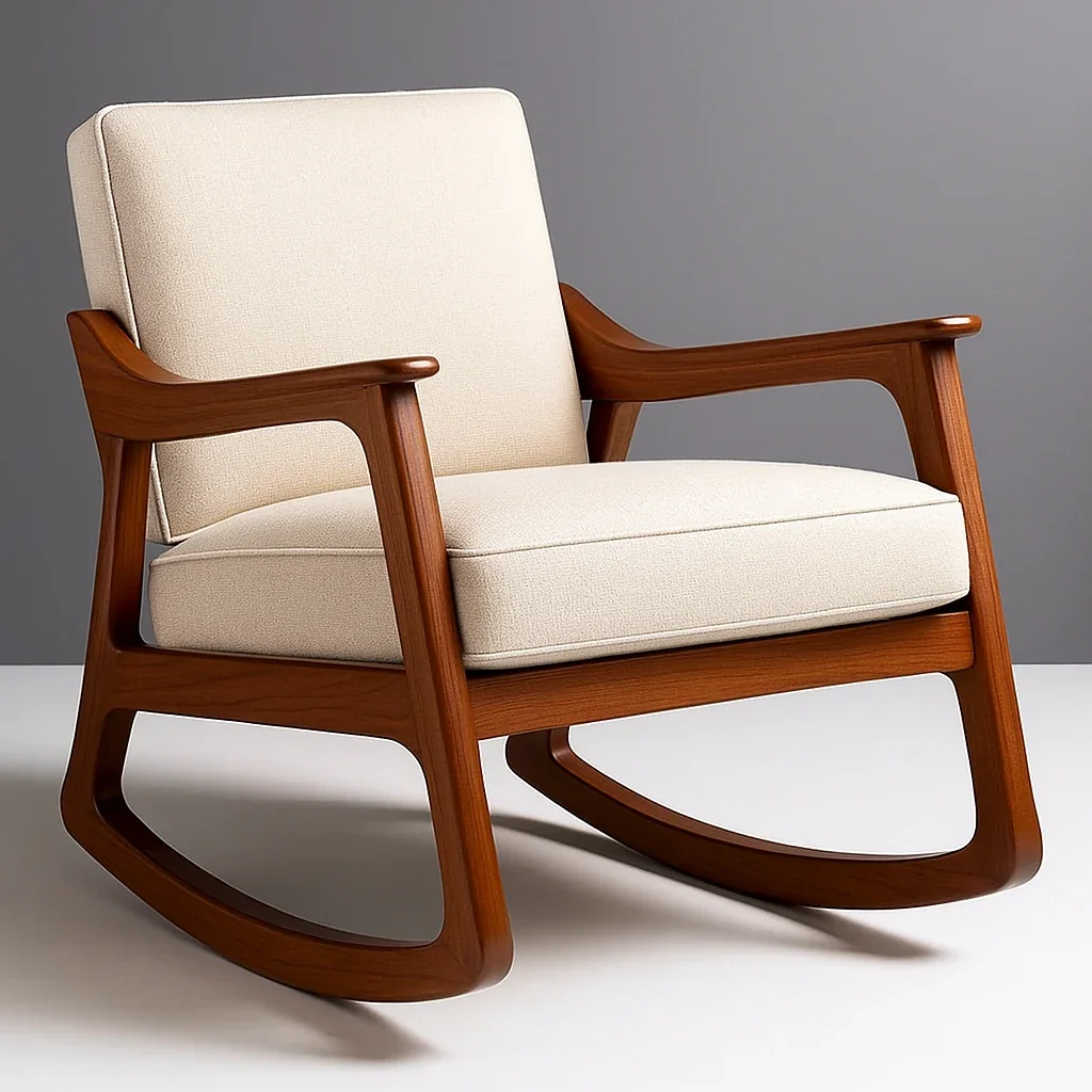 AI-generated concept of a wooden rocking chair with light upholstery